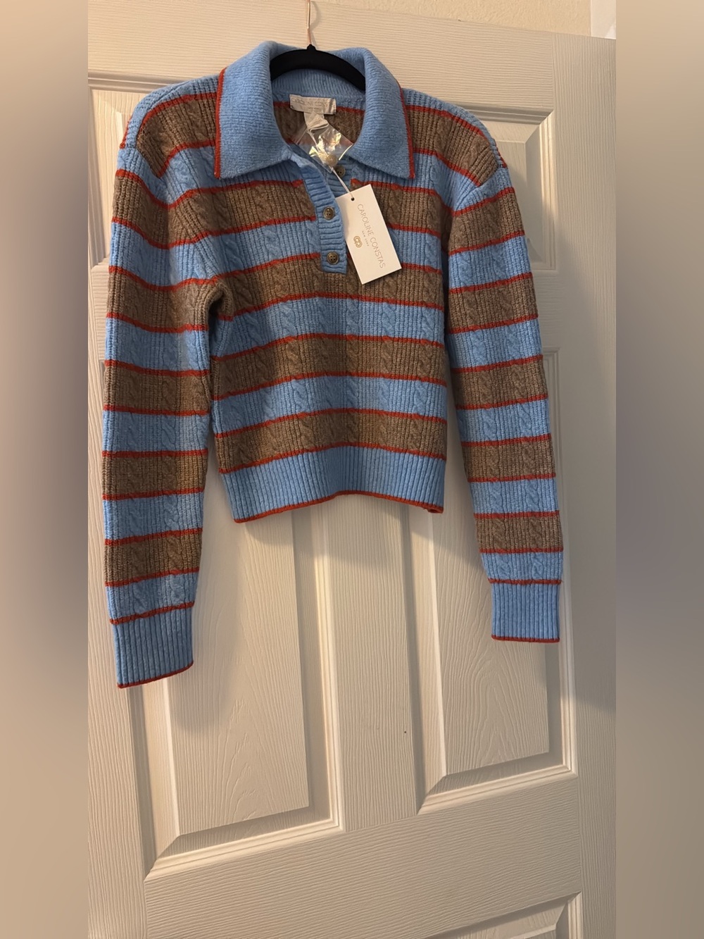 Caroline Constas Striped Knit Polo Sweater – NWT